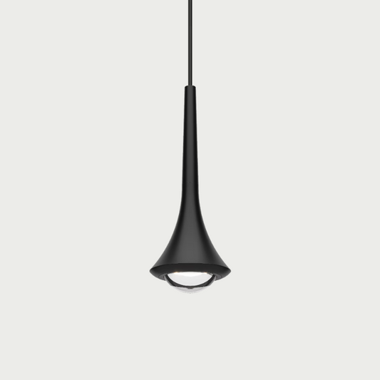 Lodes rain pendant with black body and black stem on beige background