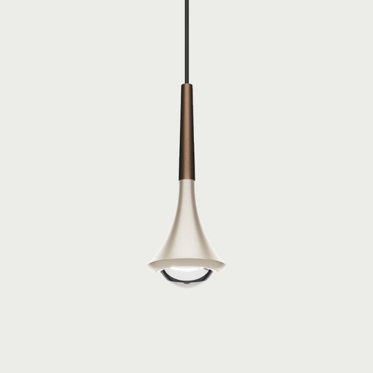 Lodes rain pendant with champagne body and brown stem on beige background