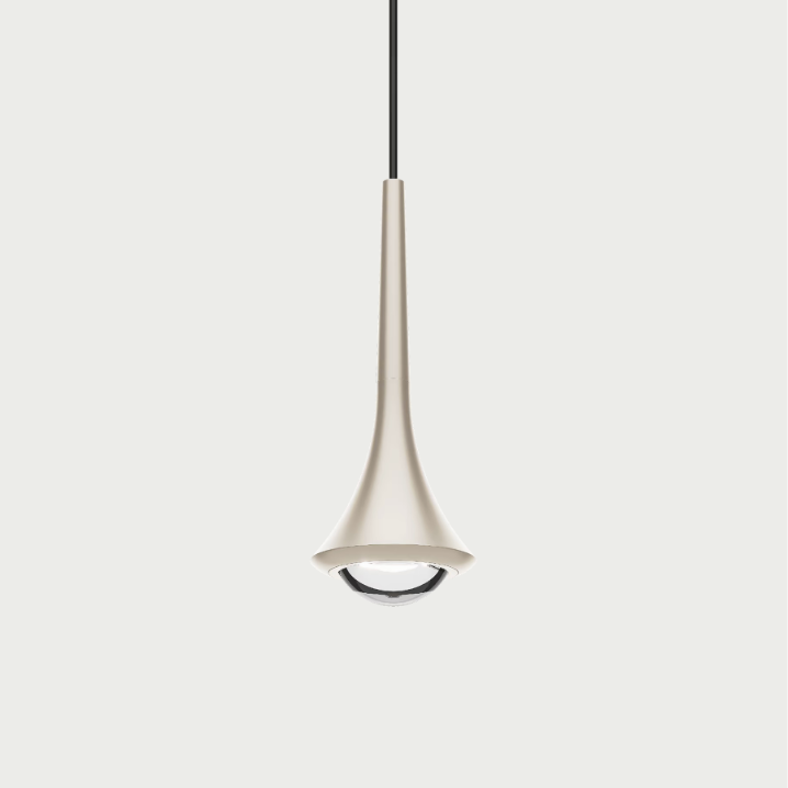 Lodes rain pendant with champagne body and champagne stem on beige background