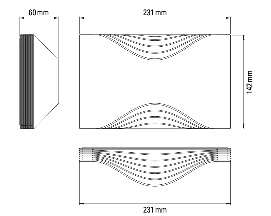 DCW Editions Respiro 231mm Long wall light technical drawing