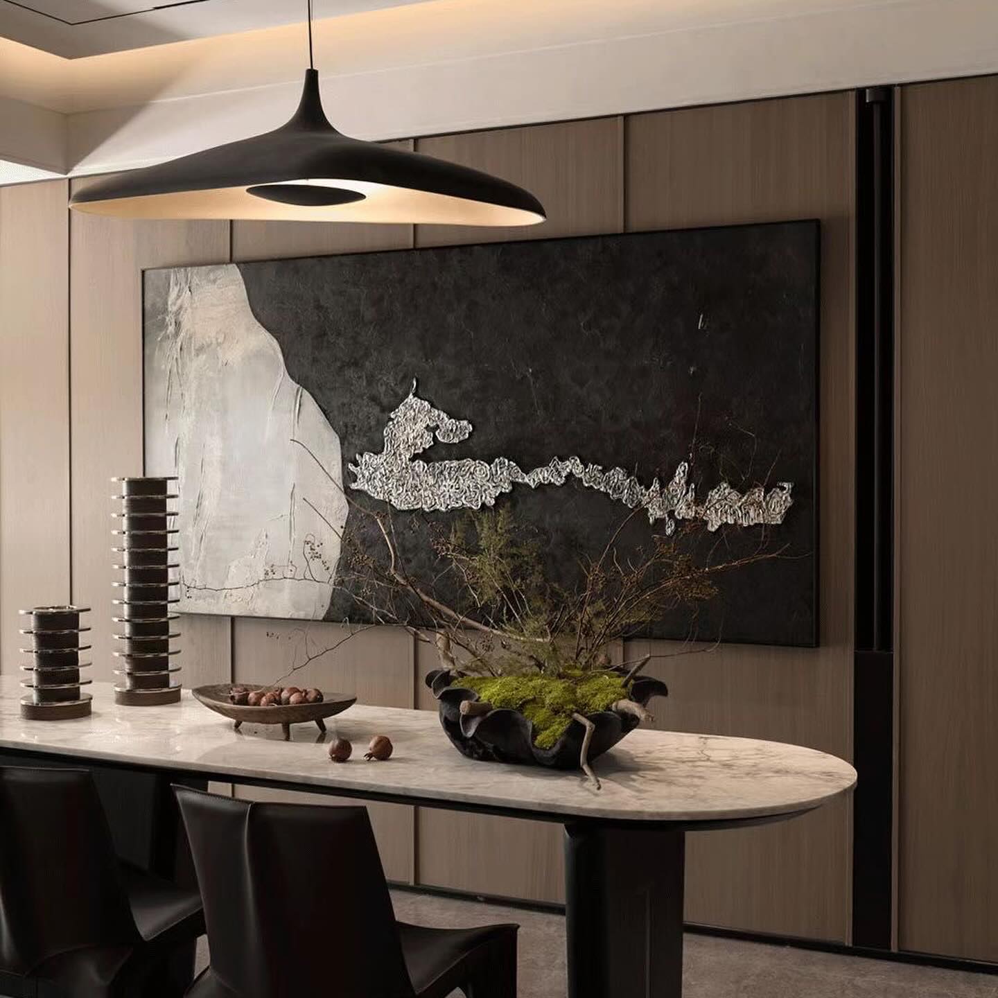 Soleil Noir Pendant, White with Black, LED, 35W, Push or DALI Dim