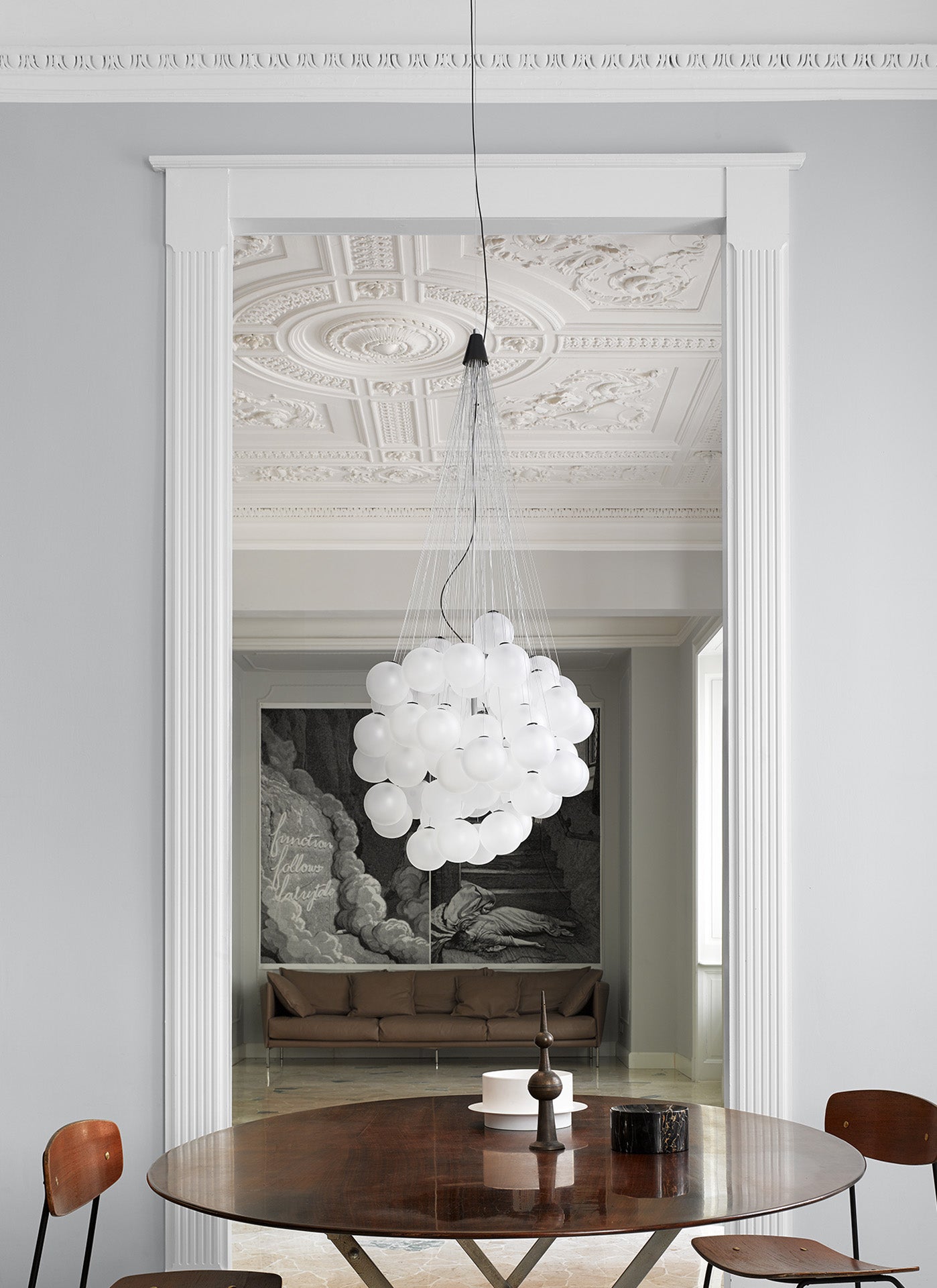 Stochastic Pendant, 72 White Frosted Glass Globes, LED, 18W, Trailing Edge Dim, IP20