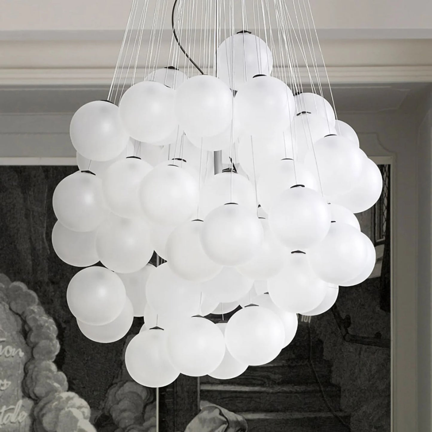 Stochastic Pendant, 48 White Frosted Glass Globes, LED, 18W, Trailing Edge Dim, IP20