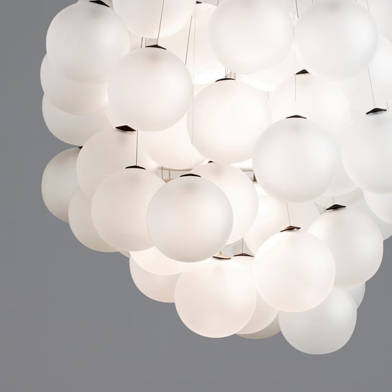 Stochastic Pendant, 48 White Frosted Glass Globes, LED, 18W, Trailing Edge Dim, IP20