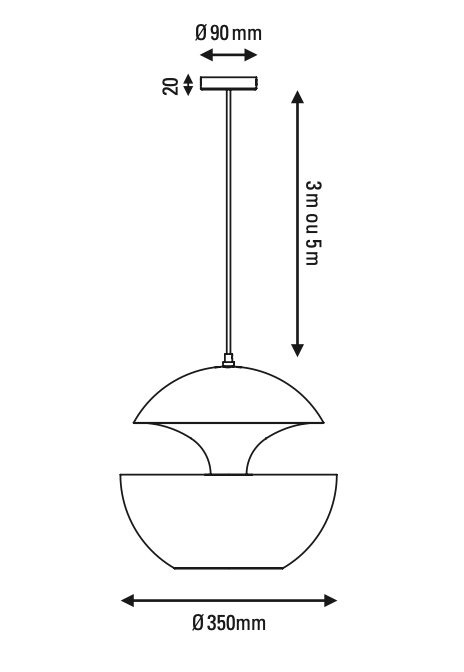 Sun Pendant, 350 mm, Black with White Interior, E27, IP20