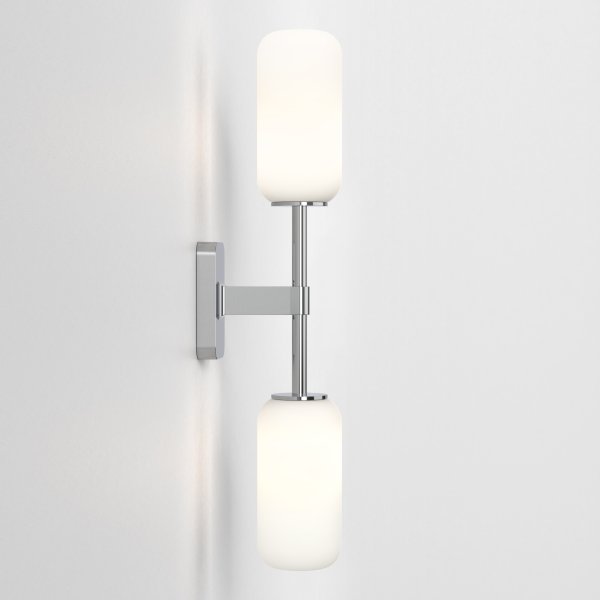 Tacoma Wall, Chrome, Double, White Oblong Glass, G9, IP44