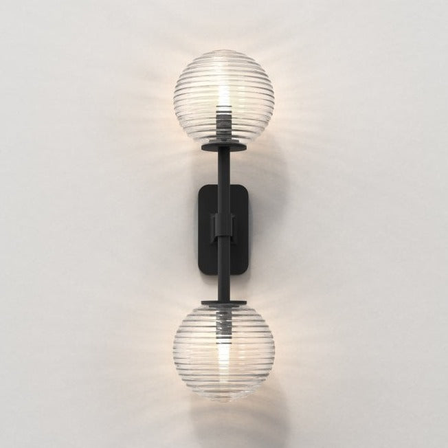 Tacoma Wall, Black, Double, Clear Ribbed Glass, G9, IP44