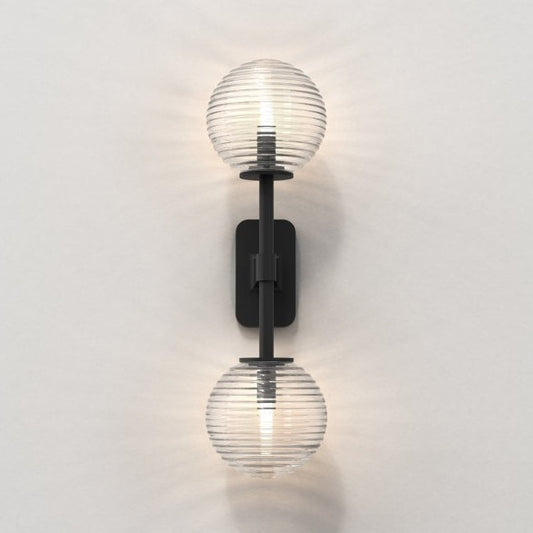 Tacoma Wall, Black, Double, Clear Ribbed Glass, G9, IP44