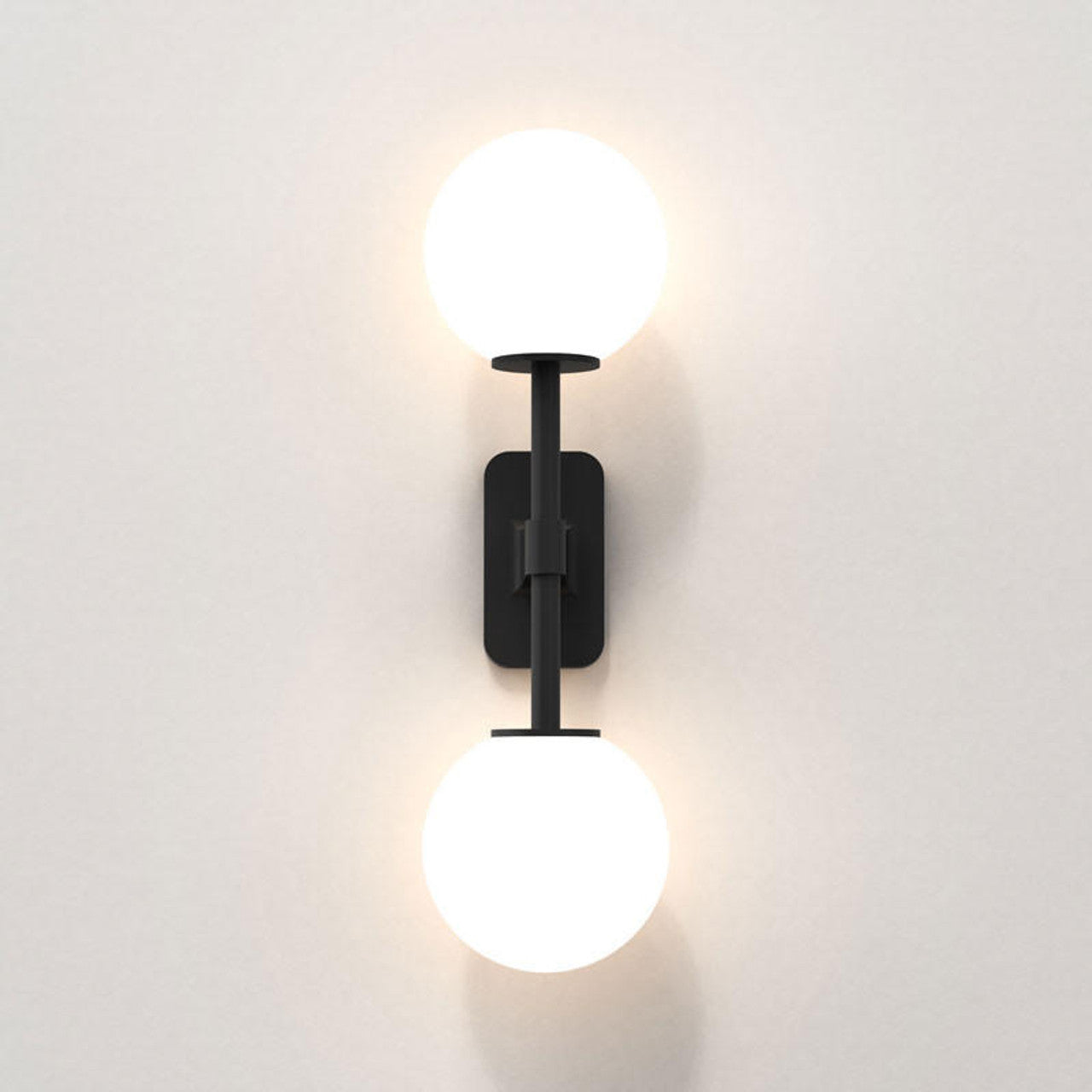 Tacoma Wall, Black, Double, White Round Glass, G9, IP44