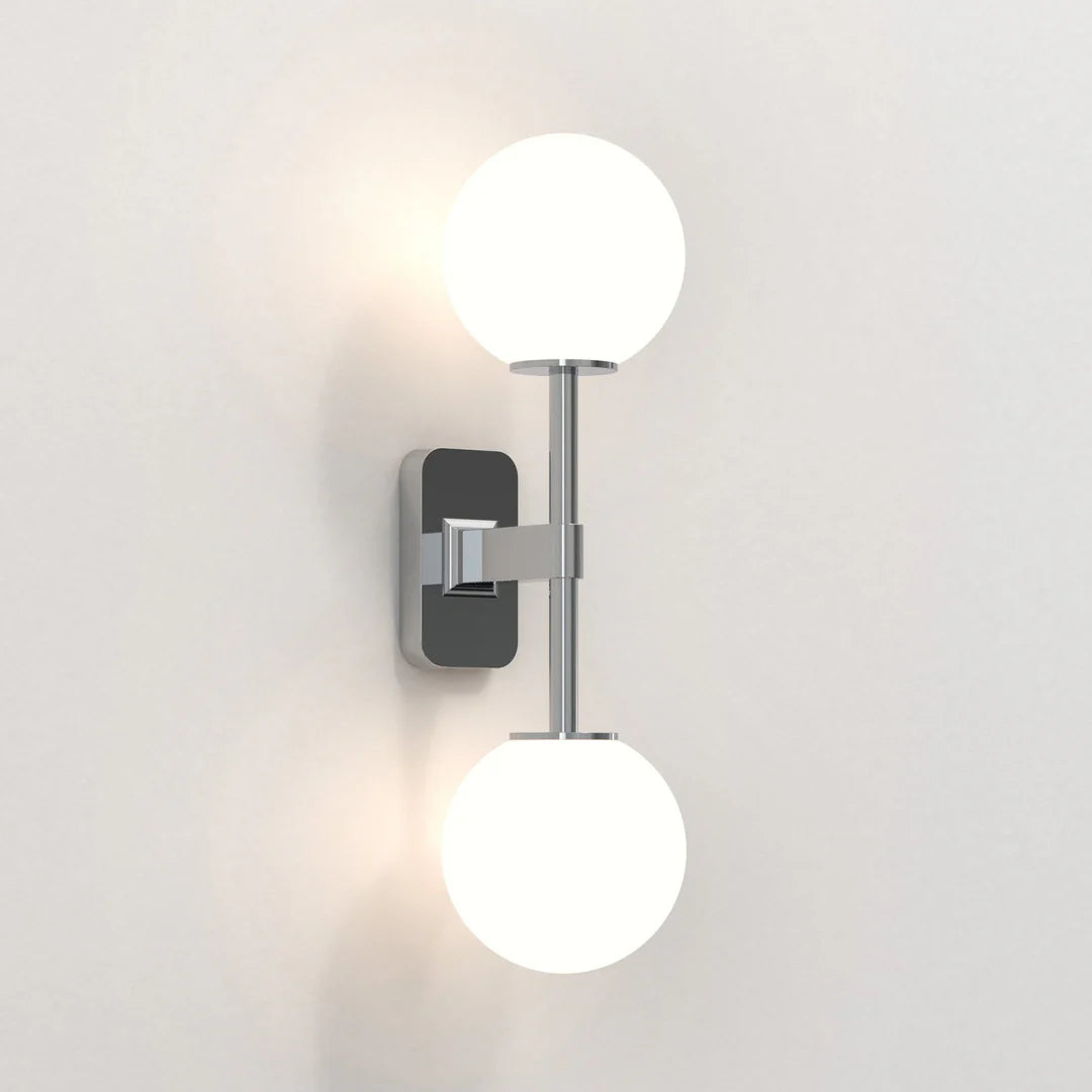Tacoma Wall, Chrome, Double, White Round Glass, G9, IP44