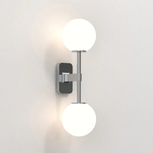 Tacoma Wall, Chrome, Double, White Round Glass, G9, IP44