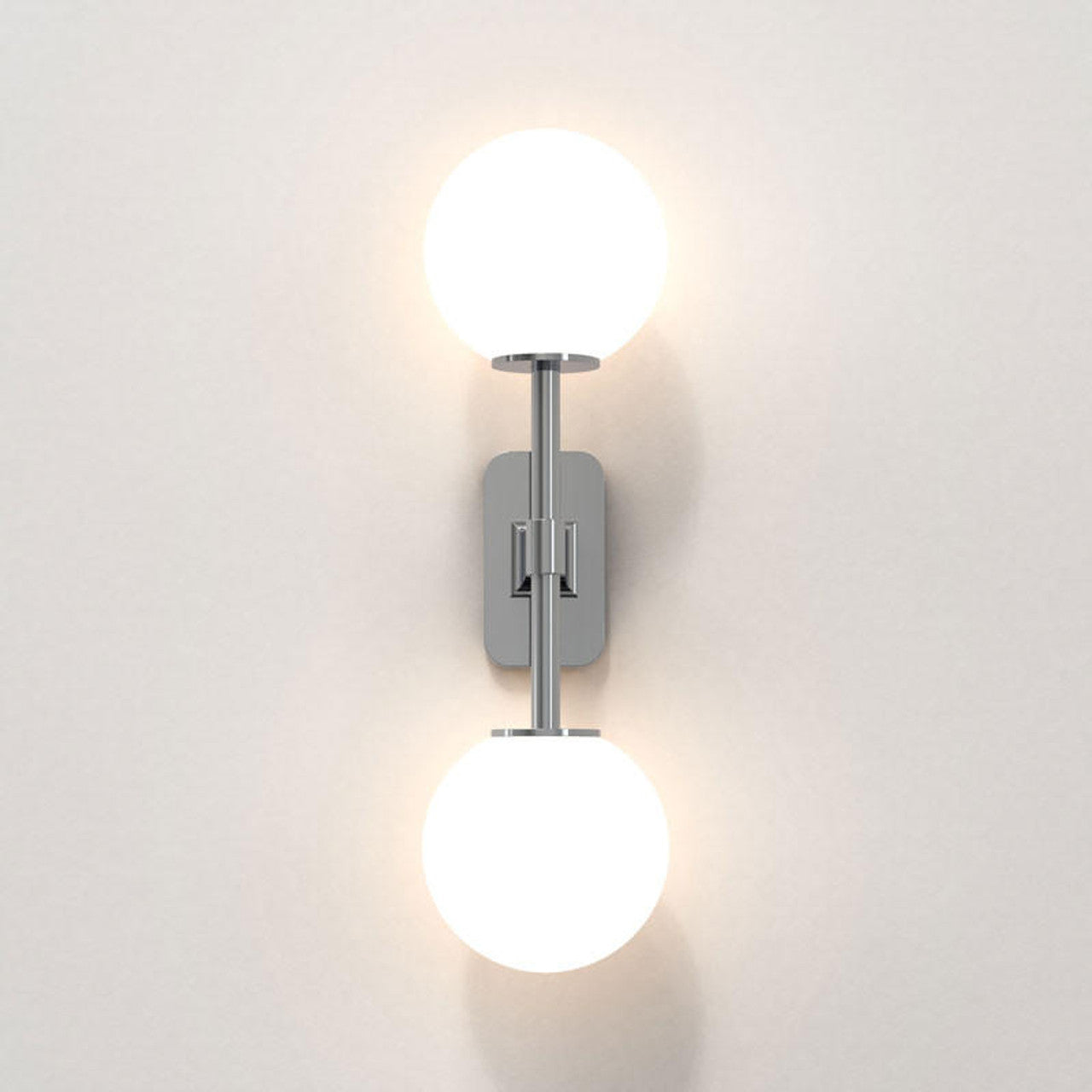 Tacoma Wall, Chrome, Double, White Round Glass, G9, IP44