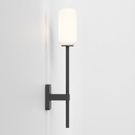 Tacoma Wall, Black, Long Stem, White Oblong Glass, G9, IP44
