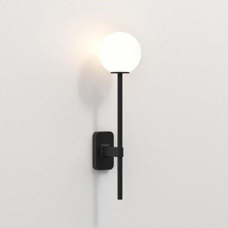 Tacoma Wall, Black, Long Stem, White Round Glass, G9, IP44