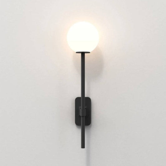 Tacoma Wall, Black, Long Stem, White Round Glass, G9, IP44