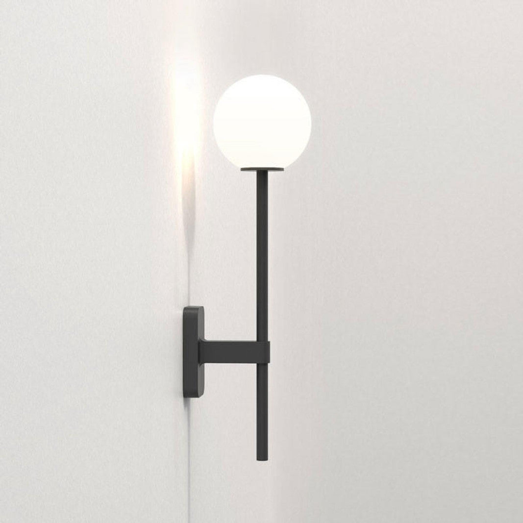 Tacoma Wall, Black, Long Stem, White Round Glass, G9, IP44