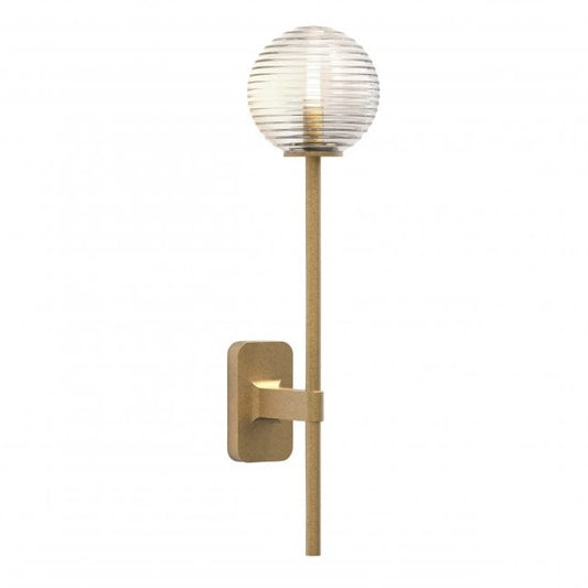 Tacoma Wall, Brass, Long Stem, Clear Ribbed Glass, G9, IP44