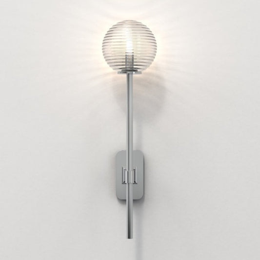 Tacoma Wall, Chrome, Long Stem, Clear Ribbed Glass, G9, IP44