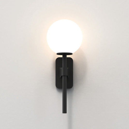 Tacoma Wall, Black, Short Stem, White Round Glass, G9, IP44