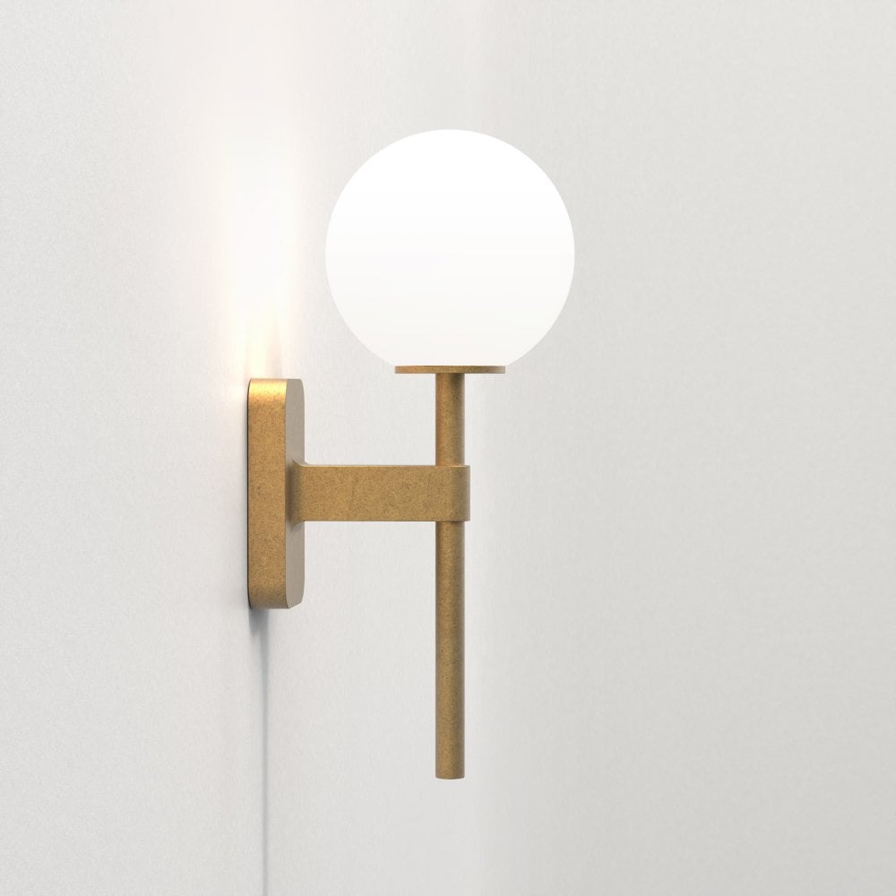 Tacoma Wall, Brass, Short Stem, White Round Glass, G9, IP44