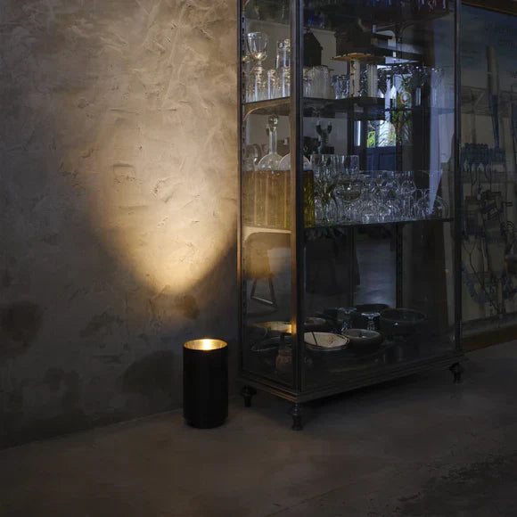 Tobo Floor Lamp, Uplight, Black with Brass Reflector, E27, Floor Switch Dim, IP20