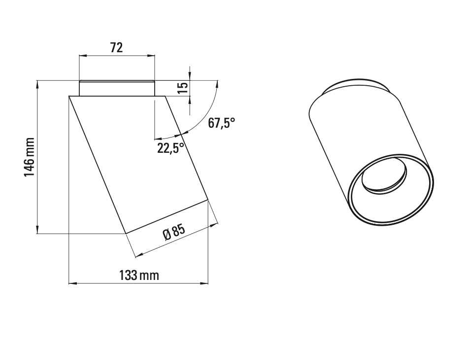 Tobo Spot, Angled, Short, Brass, GU10, Triac Dim, IP20