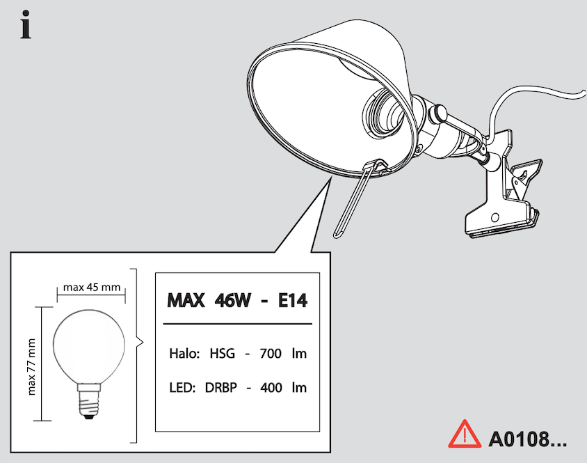 Tolomeo Wall Clamp, Red, E14, IP20