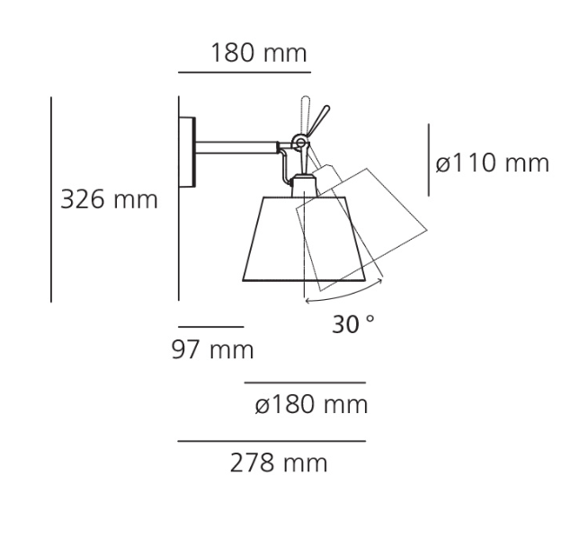 Tolomeo Wall, Flush Shade, E27, IP20