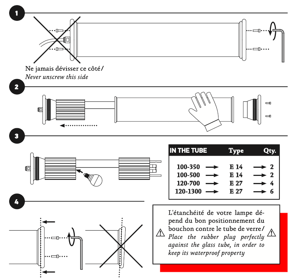 Tube Bulb Wall or Ceiling, 52 cm, Mesh, E14, IP20