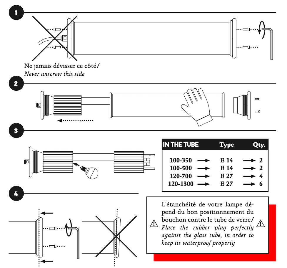 Tube Bulb Pendant, Linear Horizontal, 37 cm, Gold Reflector No Mesh, E14, IP64