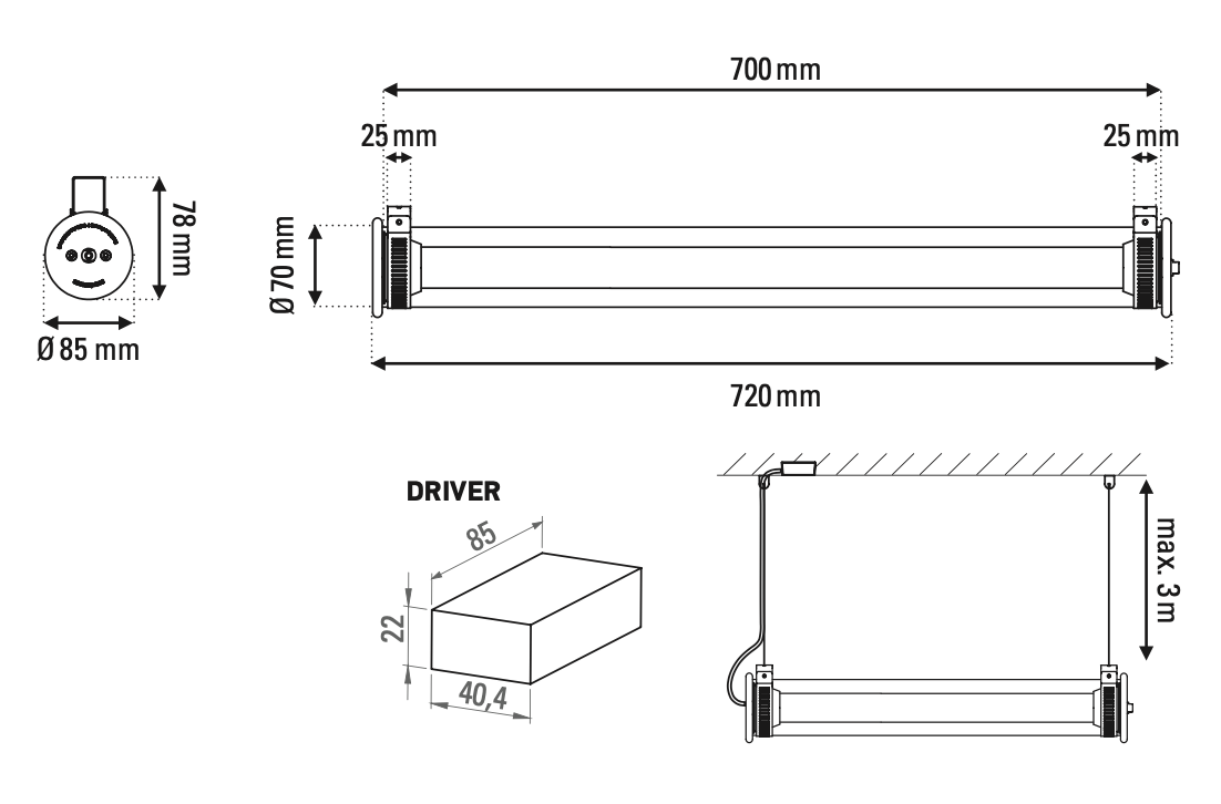 Tube 360 Pendant, Horizontal, 72 cm, White with Gold, LED, Triac Dim, IP65