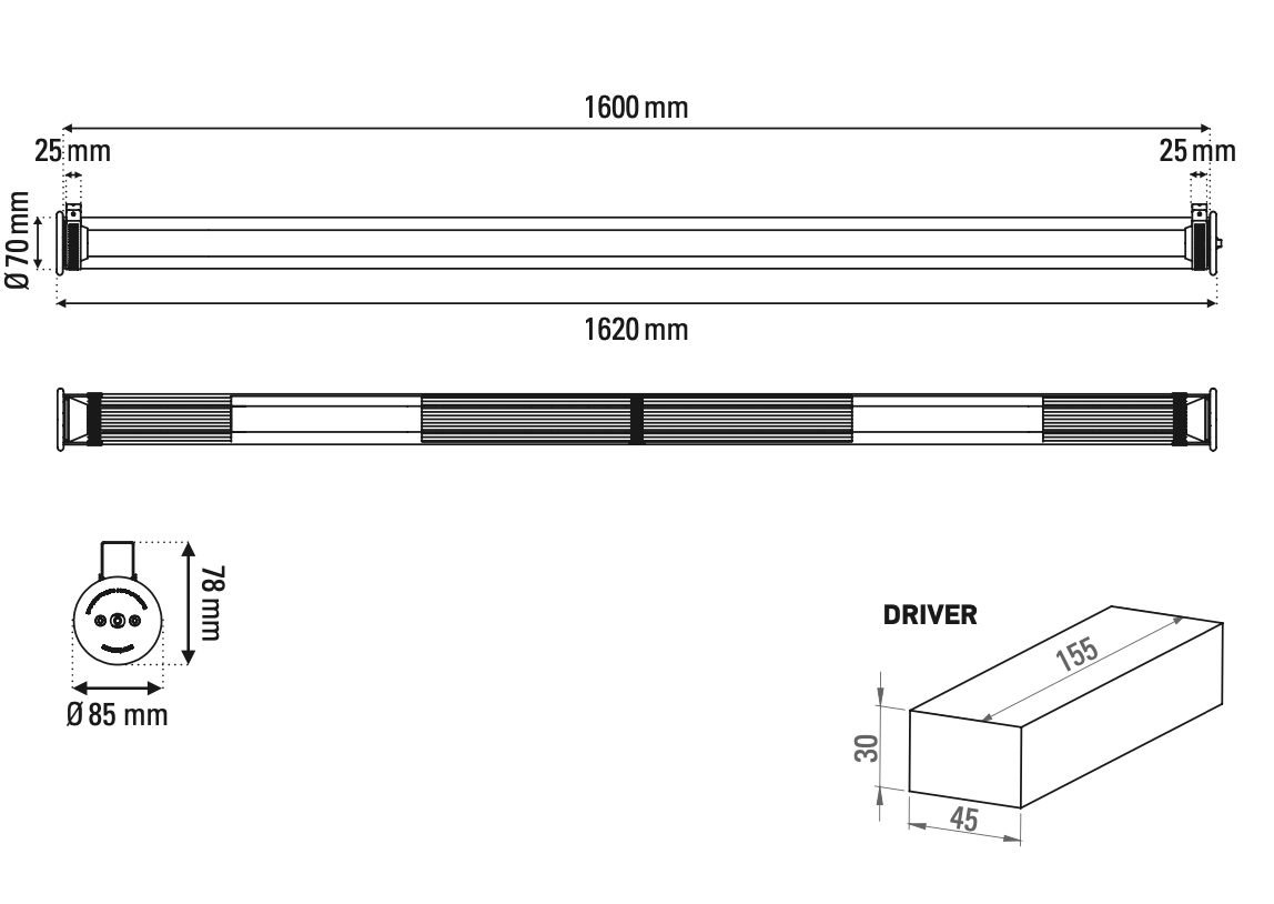 Tube 360 Wall, 162 cm, White, LED, Triac Dim, IP65