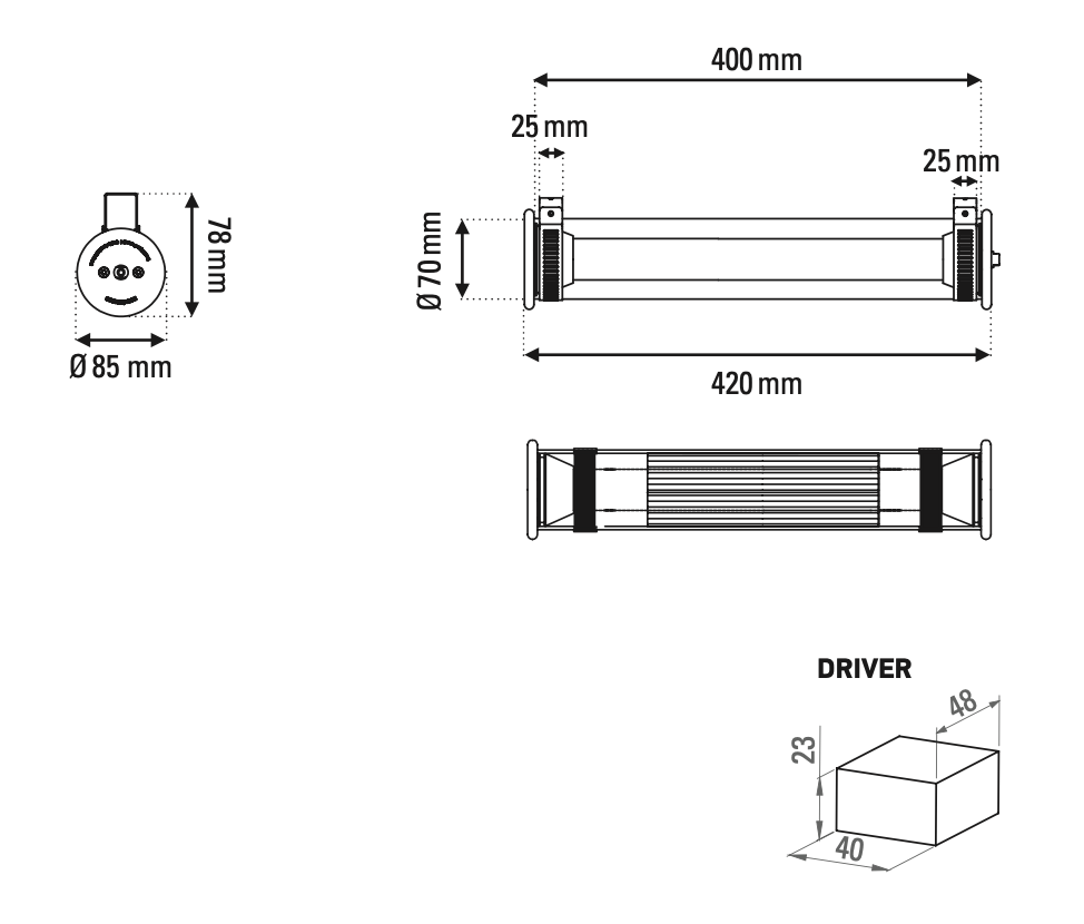 Tube 360 Wall, 42 cm, White with Silver, LED, Triac Dim, IP65