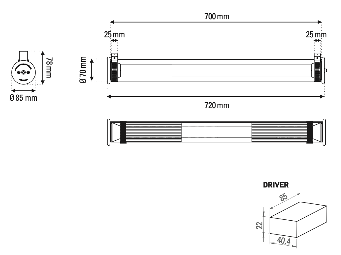 Tube 360 Wall, 72 cm, White with Silver, LED, Triac Dim, IP65