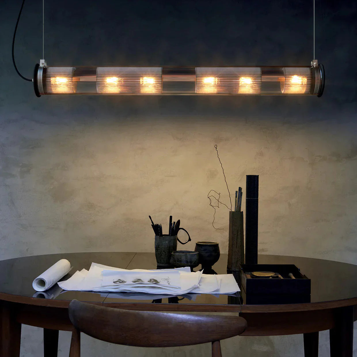 Tube Bulb Pendant, Linear Horizontal, 72 cm, Silver Reflector No Mesh, E27, IP20