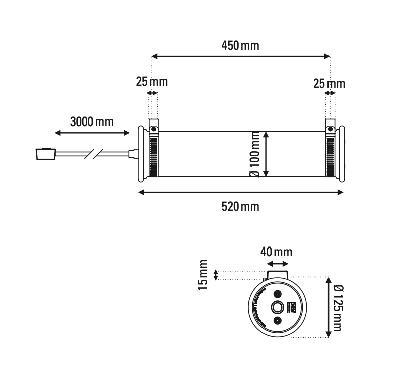 Tube Bulb Pendant, Linear Horizontal, 52 cm, Gold Reflector No Mesh, E14, IP20