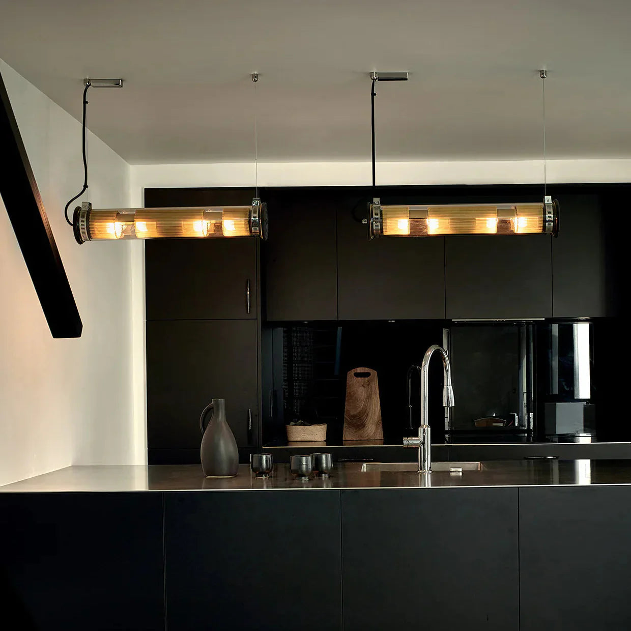 Tube Bulb Pendant, Linear Horizontal, 72 cm, Silver Reflector No Mesh, E27, IP20