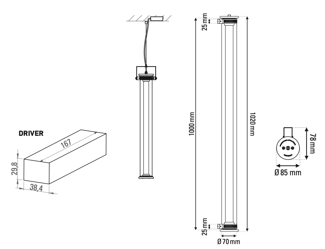 Tube 360 Pendant, Vertical, 102 cm, White with Gold, LED, Triac Dim, IP65