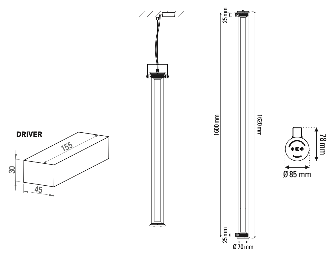 Tube 360 Pendant, Vertical, 162 cm, White, LED, Triac Dim, IP65