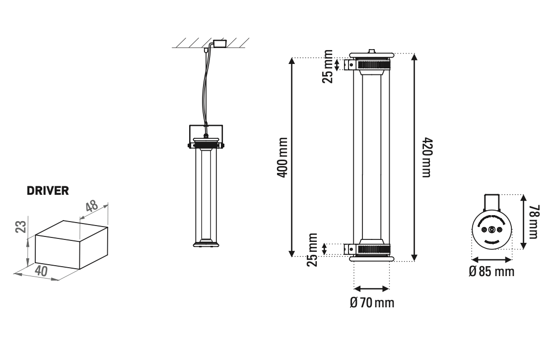 Tube 360 Pendant, Vertical, 42 cm, White with Silver, LED, Triac Dim, IP65