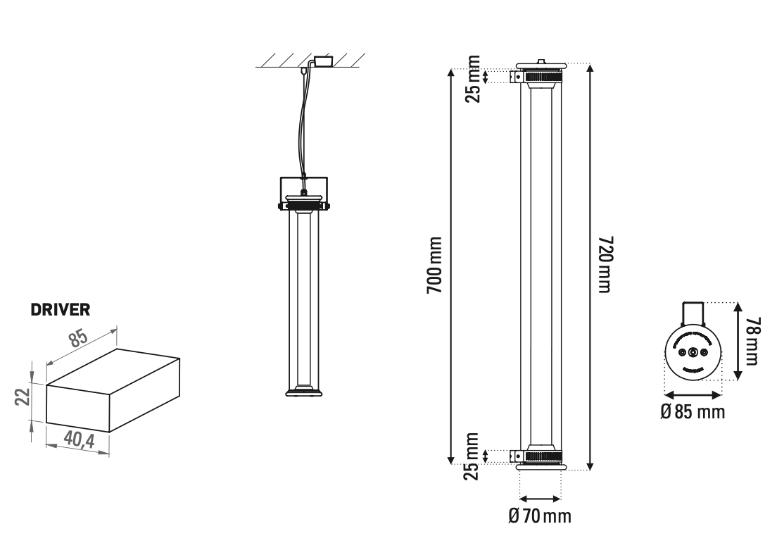 Tube 360 Pendant, Vertical, 72 cm, White with Silver, LED, Triac Dim, IP65