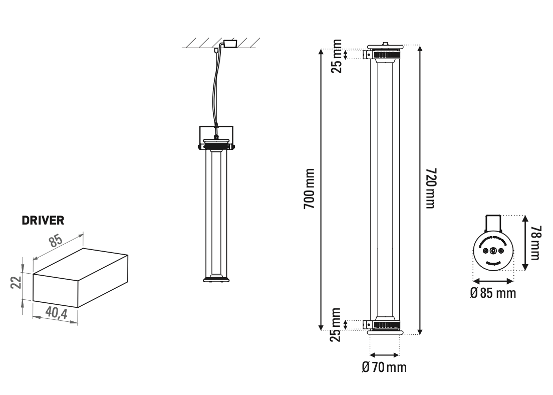 Tube 360 Pendant, Vertical, 72 cm, White, LED, Triac Dim, IP65