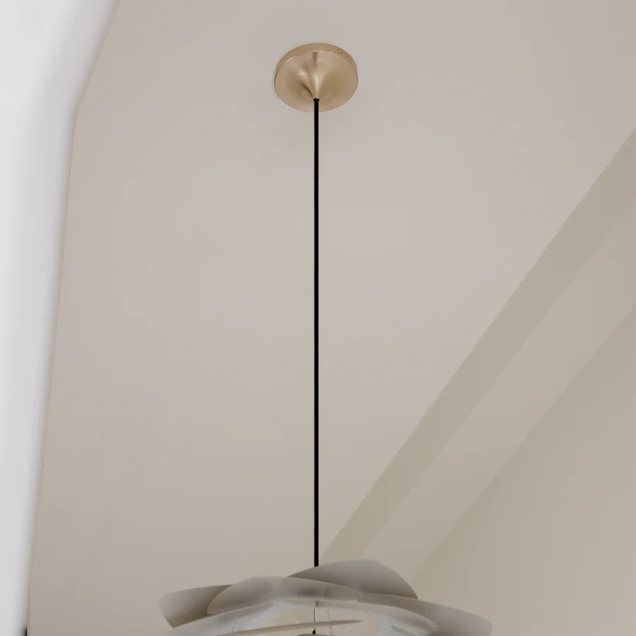Z: Umage Cord Set, Single, Plated Brass Metal Cone Canopy, Black Textile Cable, E27, [4179]