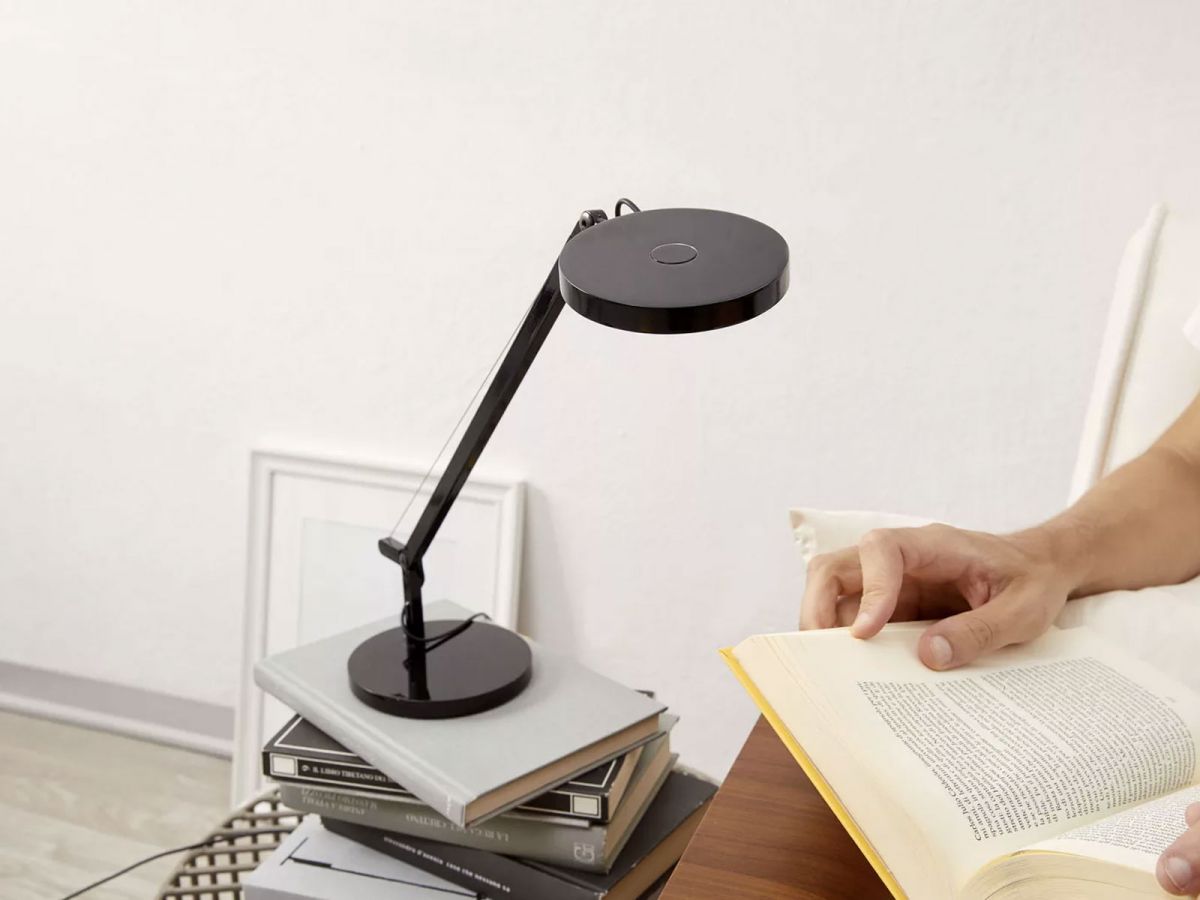 Demetra Single Arm Adjustable Reading Table Lamp, White, LED, Touch Dimmer, IP20