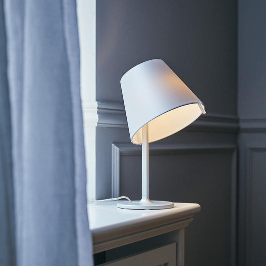 Melampo Reading Table Lamp, Aluminium with Grey Silk Shade, IP20