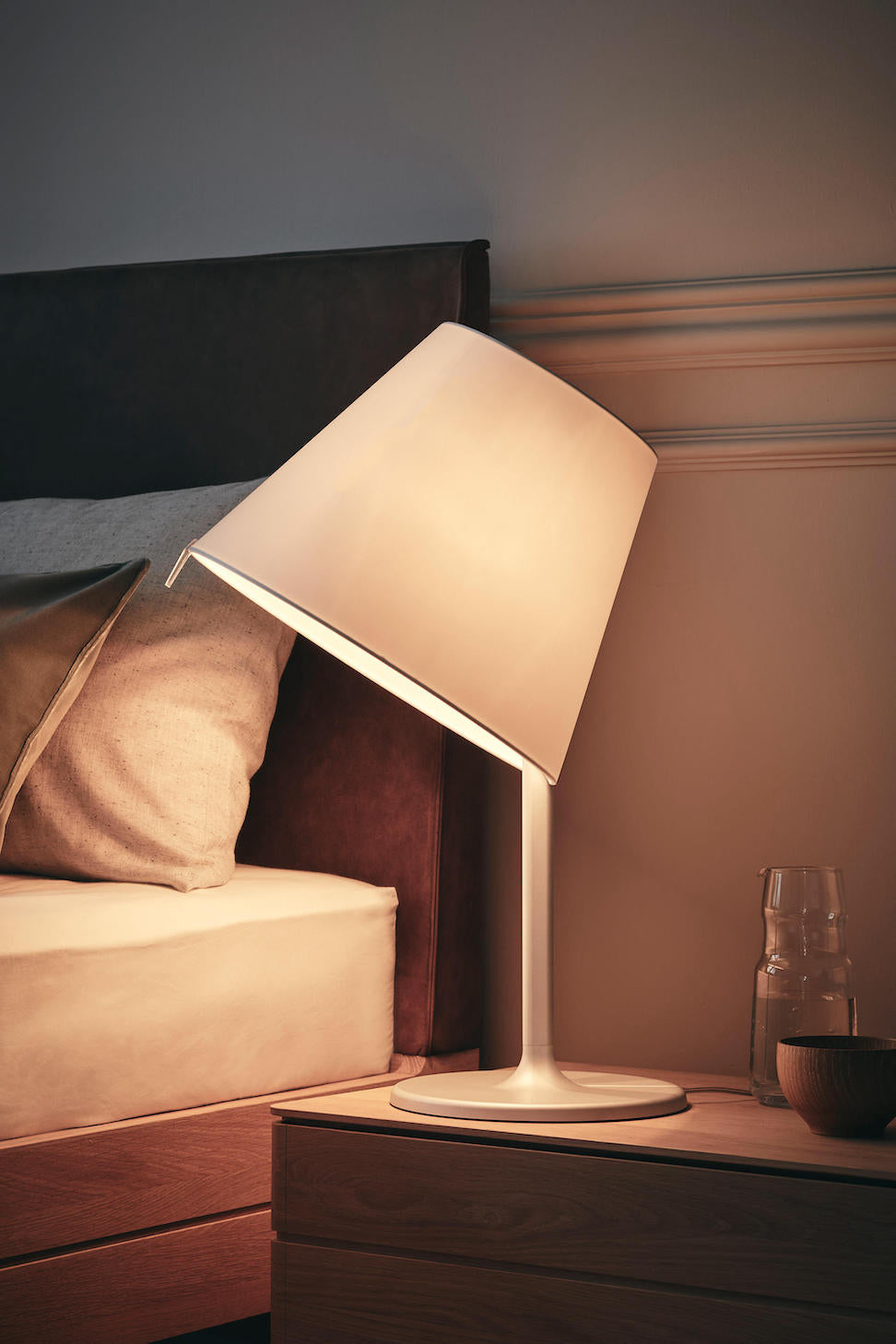 Melampo Reading Table Lamp, Aluminium with Grey Silk Shade, IP20