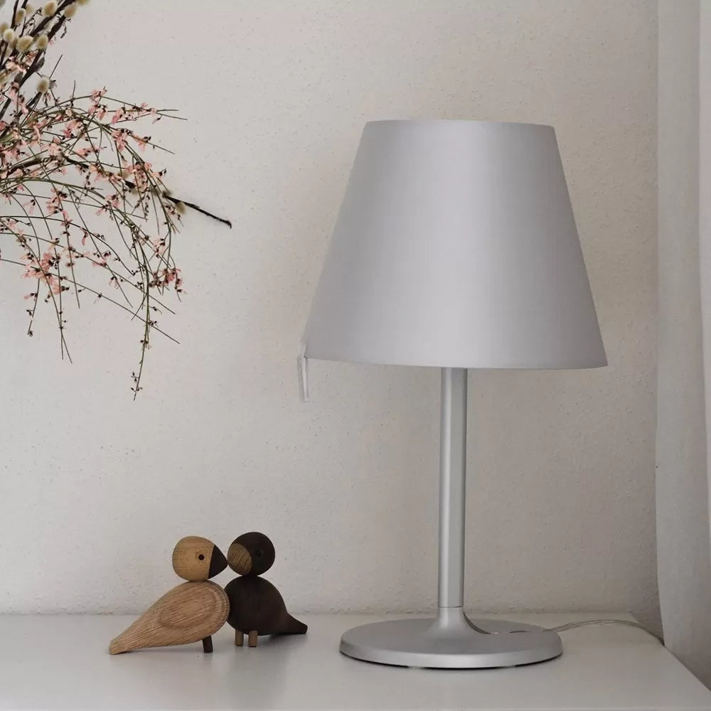 Melampo Reading Table Lamp, Aluminium with Grey Silk Shade, IP20