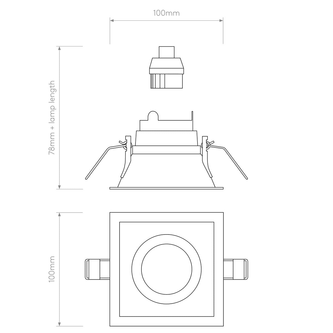 Technical drawing of a ceiling light fixture with dimensions