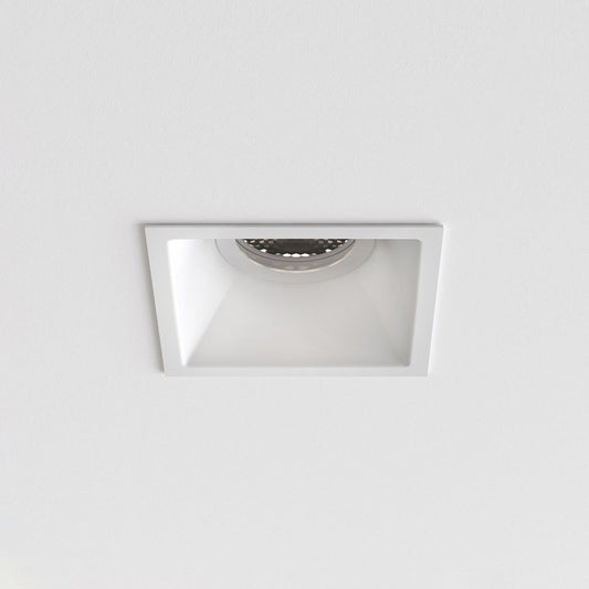 Square recessed ceiling light fixture on a white ceiling