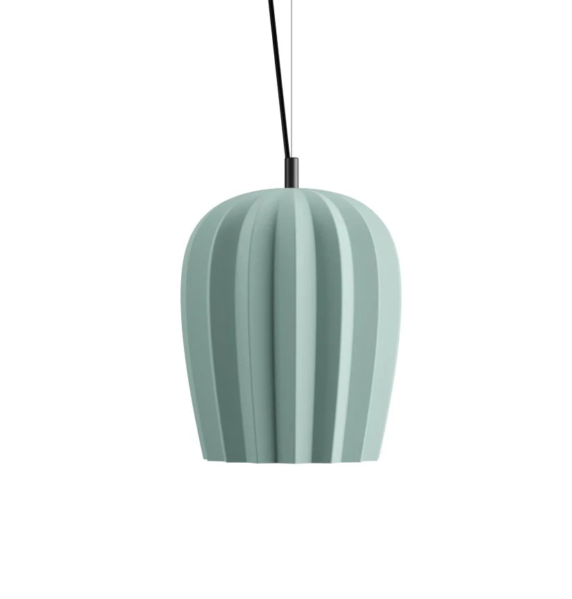 Karman Italia Sahara pendant with dome shape in matt green ribbed ceramic.